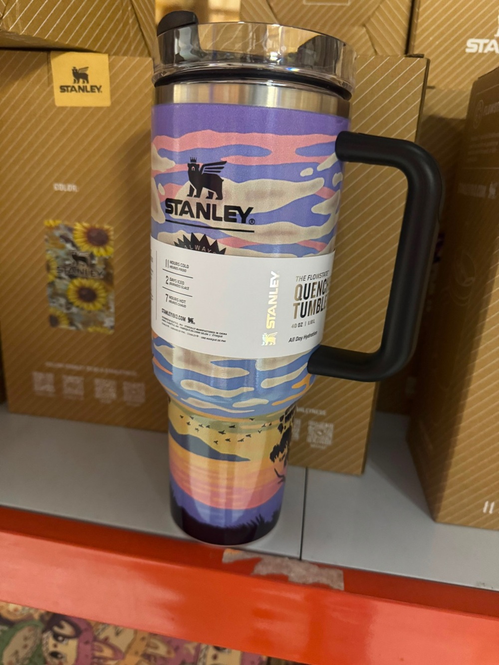 Stanley Sunset Pattern Insulated Quencher Tumbler with Black trees